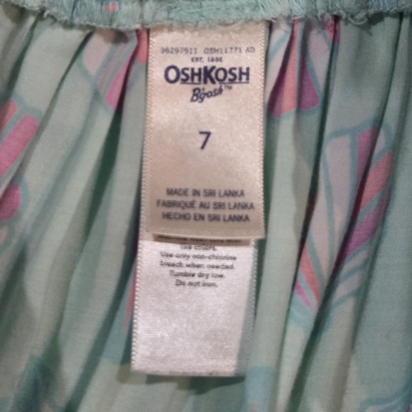 OshKosh B'gosh Girls Pink & Green Seashell Asymmetric Highlow  A-Line Skirt Sz 7 - Picture 4 of 5
